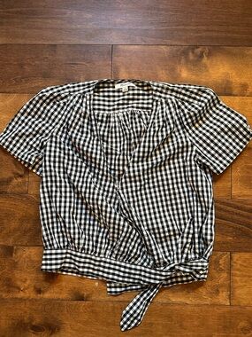 Madewell Black & White Gingham Tie-Front Blouse